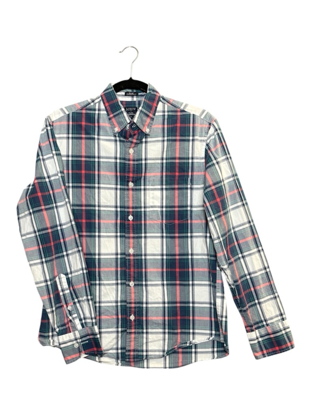 J Crew Flex Washed Slim Untucked Blue Plaid Long Sleeve Button Down Shirt Sz M